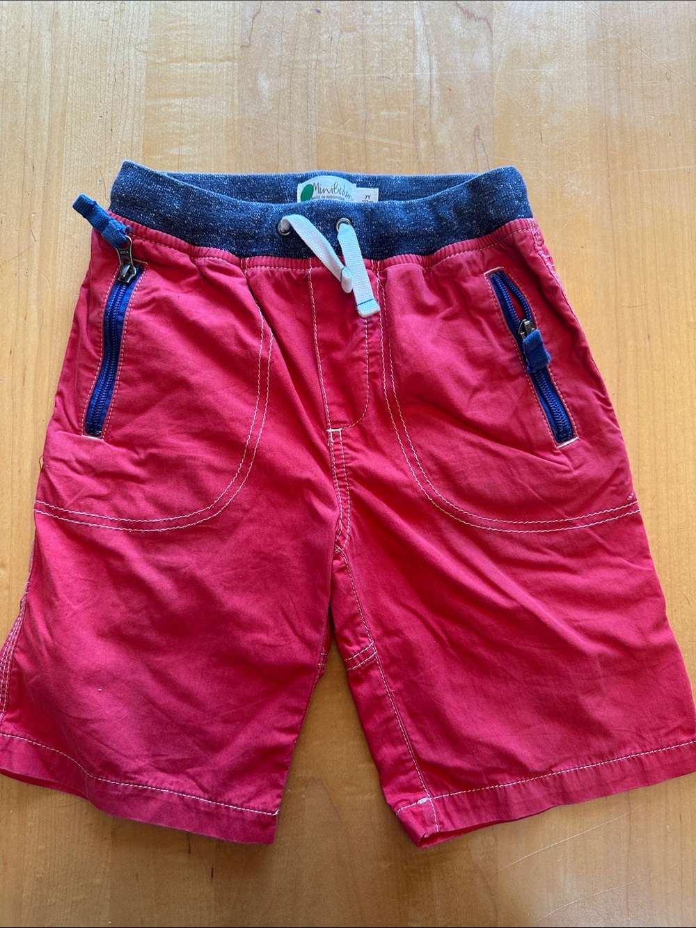 Mini Boden Red Shorts with Navy Waistband and Zip Accents